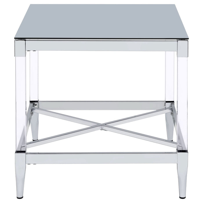 Lindley Square Tempered Mirror Acrylic Side End Table Chrome - Walo Furniture