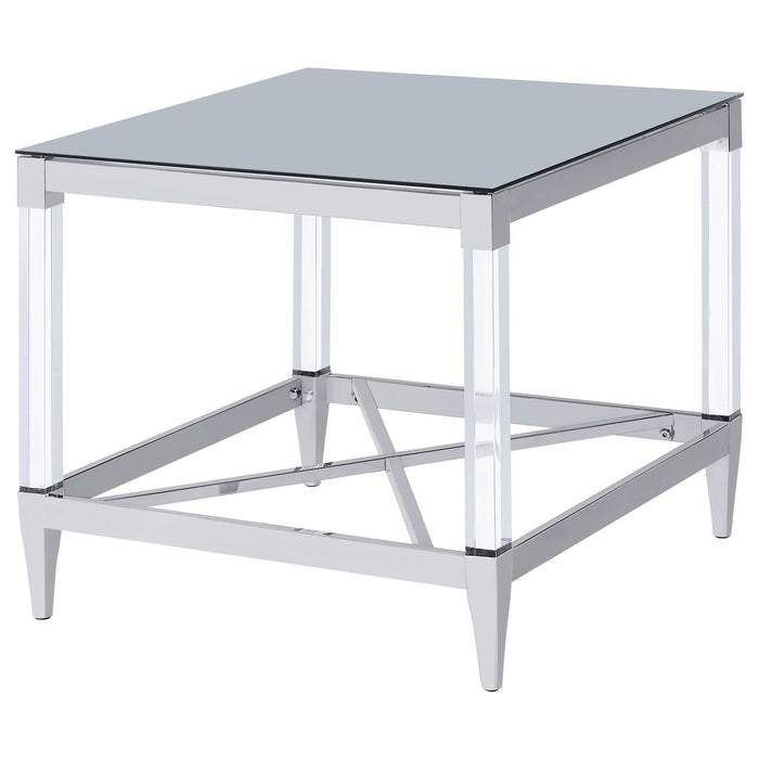 Lindley Square Tempered Mirror Acrylic Side End Table Chrome - Walo Furniture