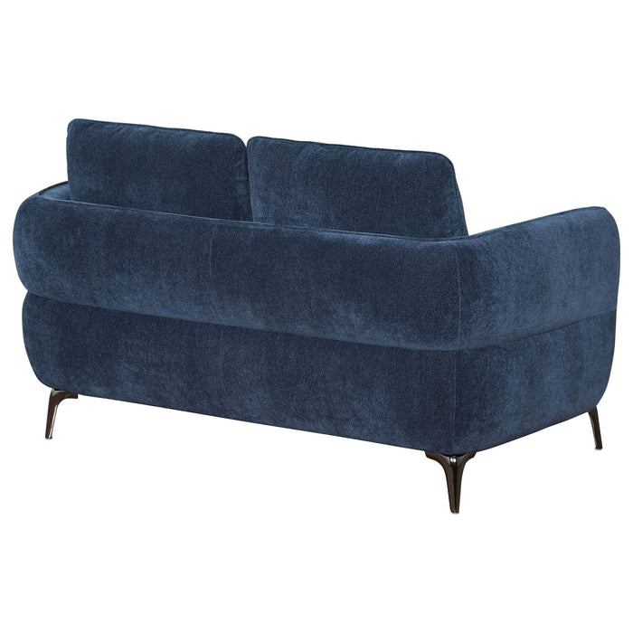 Lively Chenille Upholstered Modern Track Arm Loveseat Blue - Walo Furniture