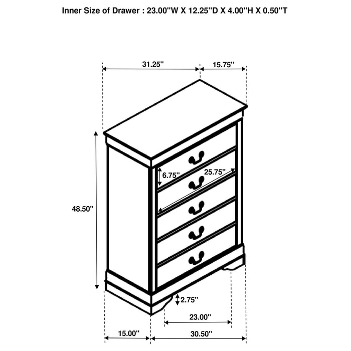 Louis Philippe 5 - drawer Bedroom Chest White - Walo Furniture