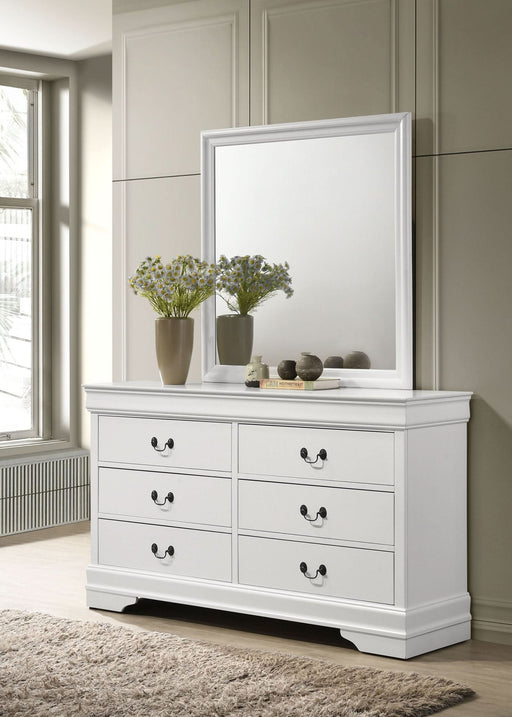 Louis Philippe 6 - drawer Dresser and Mirror White - Walo Furniture