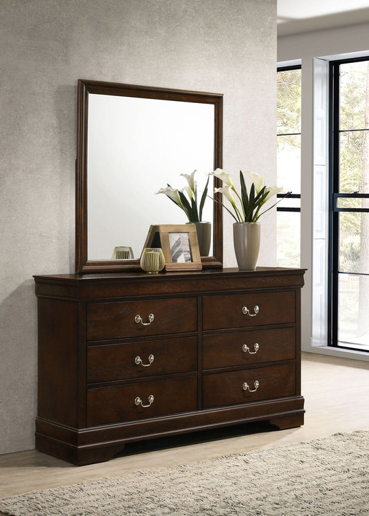 Louis Philippe 6 - drawer Dresser with Mirror Cappuccino - Walo Furniture