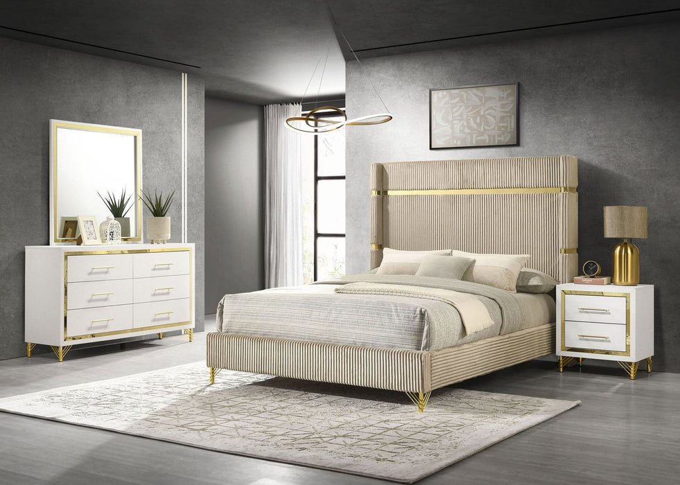 Lucia 4 - piece Eastern King Bedroom Set Beige and White - Walo Furniture