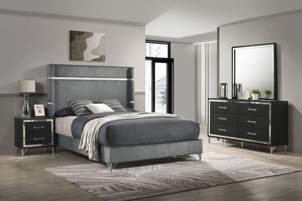 Lucia 4 - piece Eastern King Bedroom Set Grey and Black - Walo Furniture