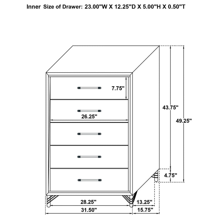 Lucia 5 - drawer Bedroom Chest of Drawers Black - Walo Furniture