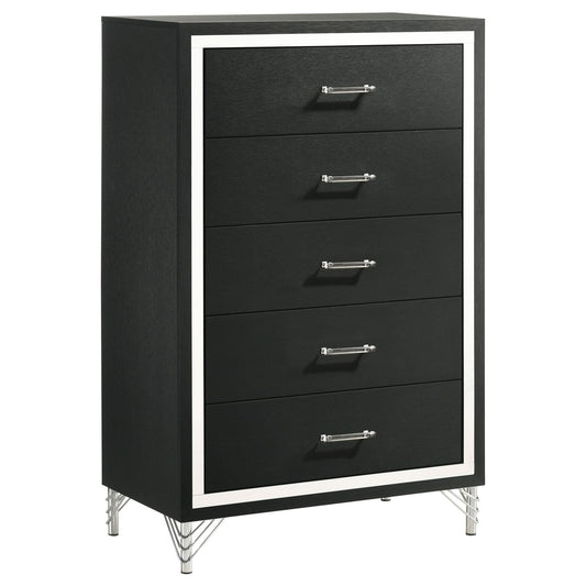 Lucia 5 - drawer Bedroom Chest of Drawers Black - Walo Furniture