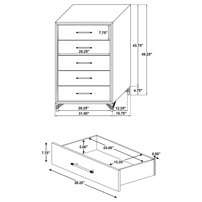 Lucia 5 - drawer Bedroom Chest of Drawers White - Walo Furniture