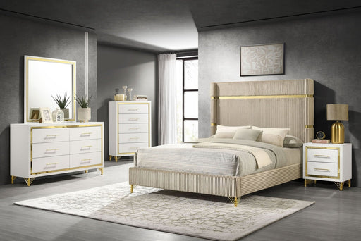 Lucia 5 - piece Eastern King Bedroom Set Beige and White - Walo Furniture