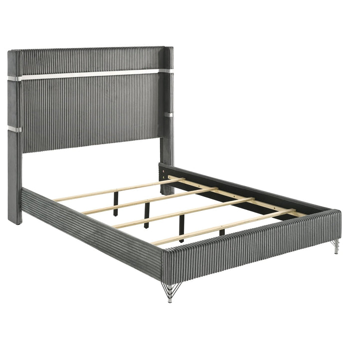 Lucia 5 - piece Eastern King Bedroom Set Grey and Black - Walo Furniture