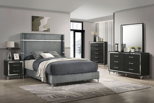 Lucia 5 - piece Eastern King Bedroom Set Grey and Black - Walo Furniture