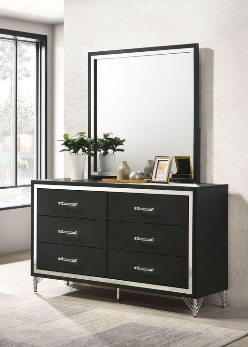 Lucia 6 - drawer Dresser and Mirror Black - Walo Furniture