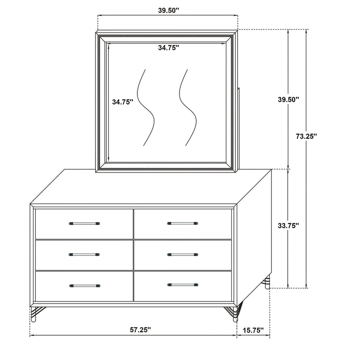 Lucia 6 - drawer Dresser and Mirror Black - Walo Furniture