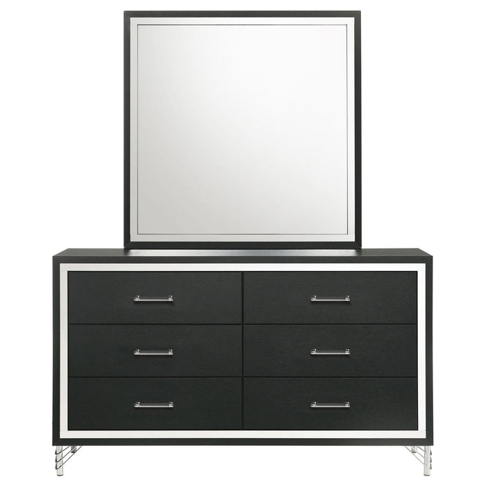 Lucia 6 - drawer Dresser and Mirror Black - Walo Furniture