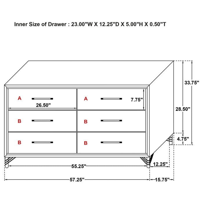 Lucia 6 - drawer Dresser Cabinet Black - Walo Furniture