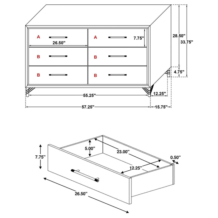 Lucia 6 - drawer Dresser Cabinet White - Walo Furniture