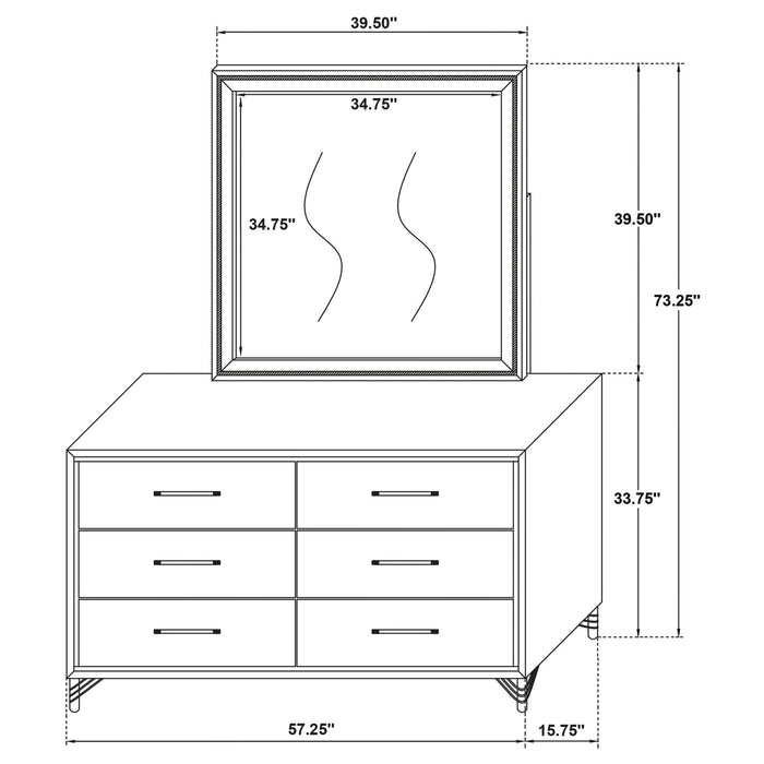 Lucia 6 - drawer Dresser with Mirror White - Walo Furniture