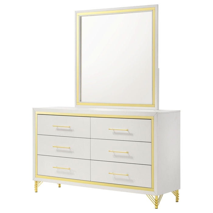 Lucia 6 - drawer Dresser with Mirror White - Walo Furniture