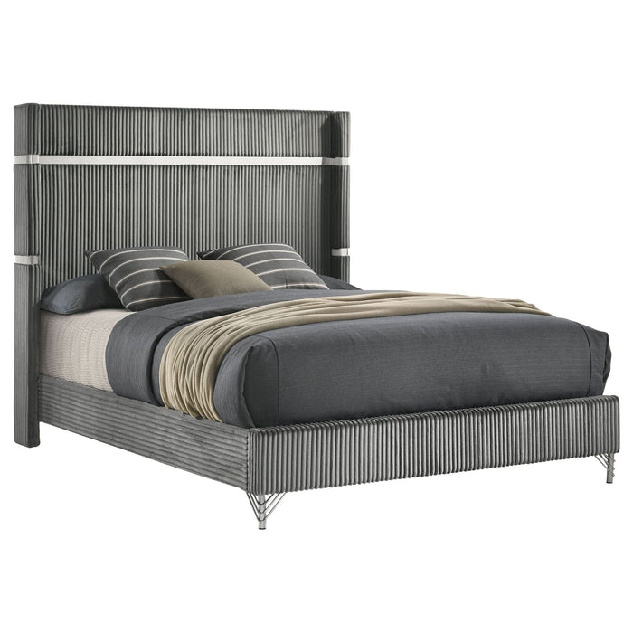 Lucia 61 - inch Upholstered Queen Wingback Bed Grey - Walo Furniture