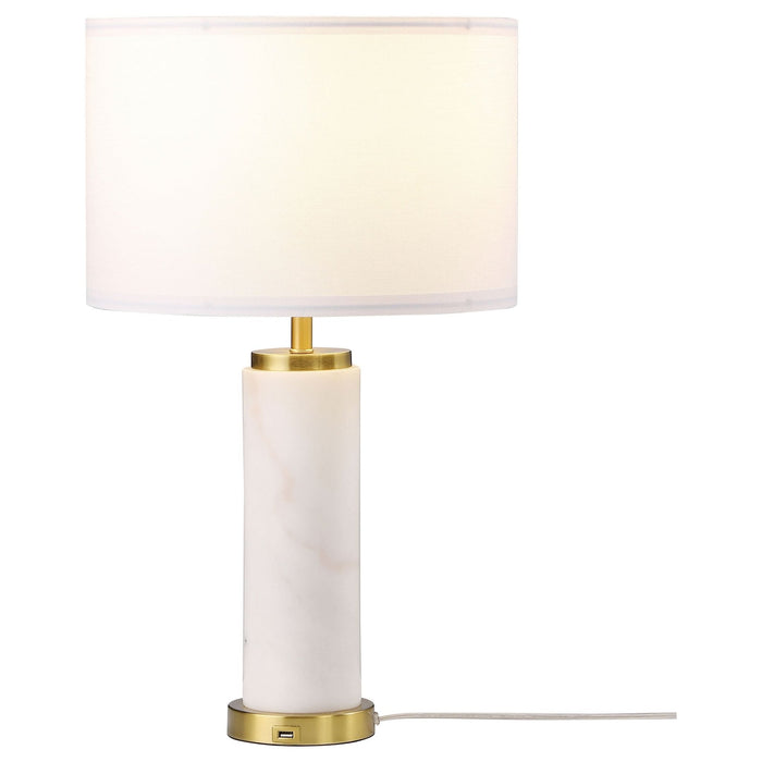 Lucius 25 - inch Drum Shade Marble Body Table Lamp White - Walo Furniture