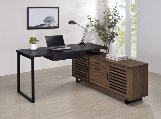 Maddox 60 - inch L - Shape Office Computer Desk Black and Walnut - Walo Furniture