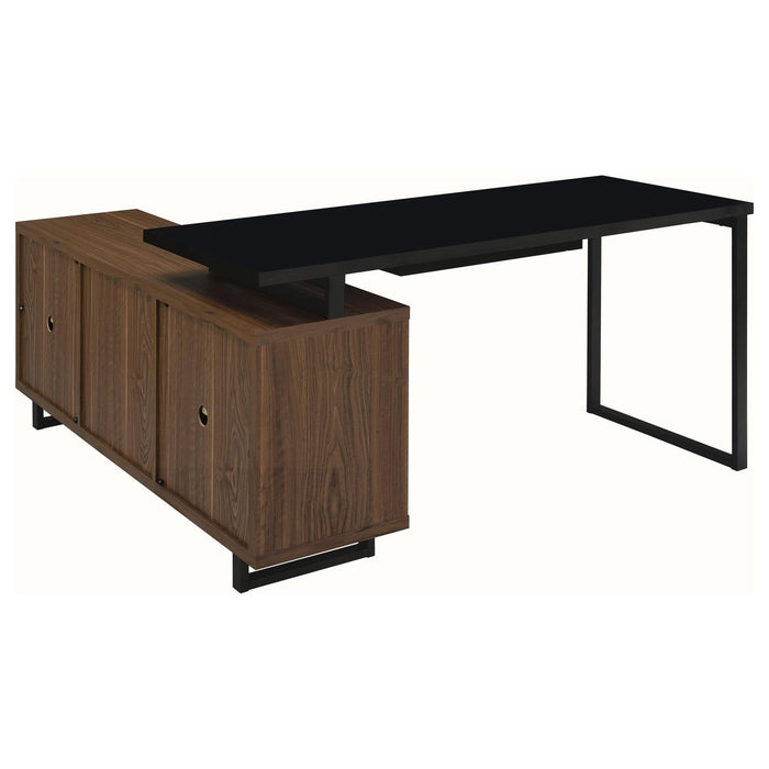 Maddox 60 - inch L - Shape Office Computer Desk Black and Walnut - Walo Furniture