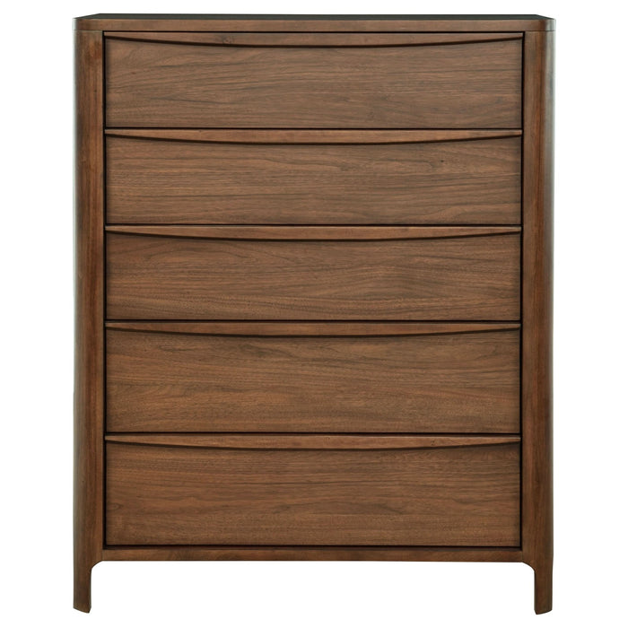 Maderia 5 - drawer Chest of Drawers Walnut - Walo Furniture