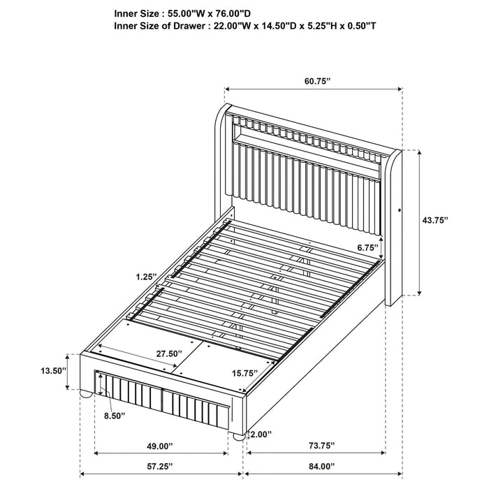 Madison Upholstered LED Full Storage Platform Bed Cream - Walo Furniture