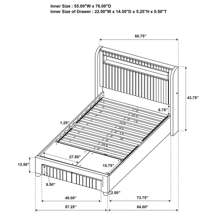 Madison Upholstered LED Full Storage Platform Bed Cream - Walo Furniture