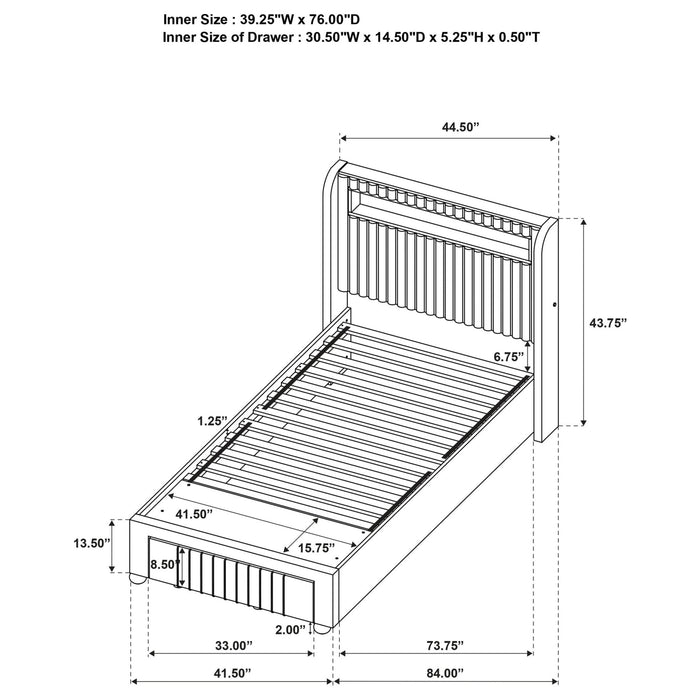 Madison Upholstered LED Twin Storage Platform Bed Cream - Walo Furniture