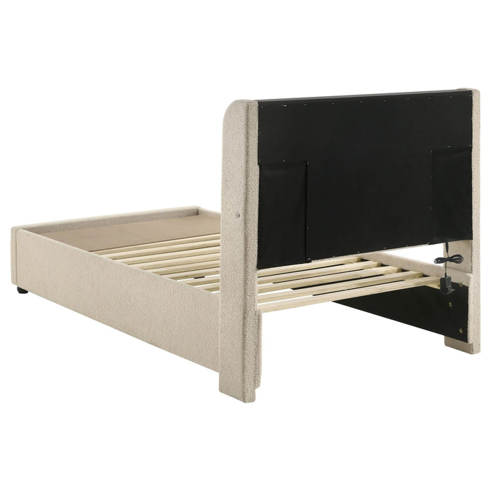 Madison Upholstered LED Twin Storage Platform Bed Cream - Walo Furniture