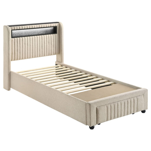 Madison Upholstered LED Twin Storage Platform Bed Cream - Walo Furniture