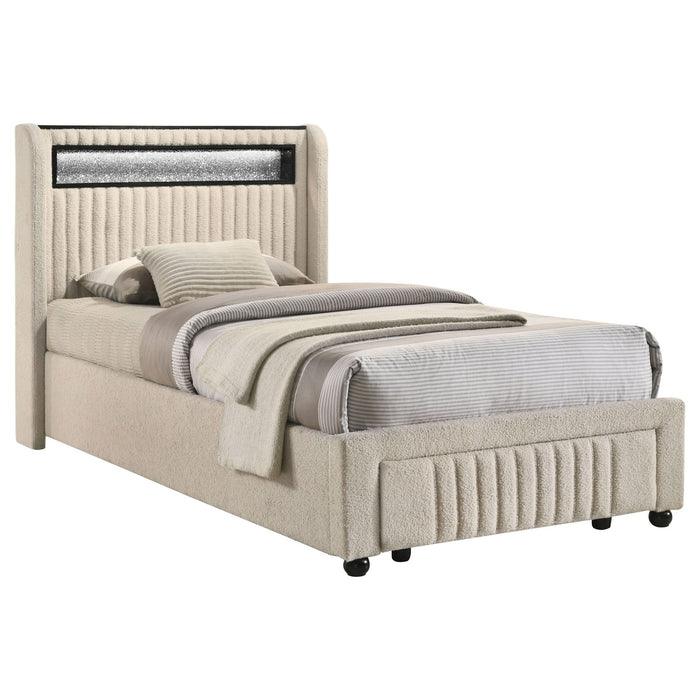 Madison Upholstered LED Twin Storage Platform Bed Cream - Walo Furniture