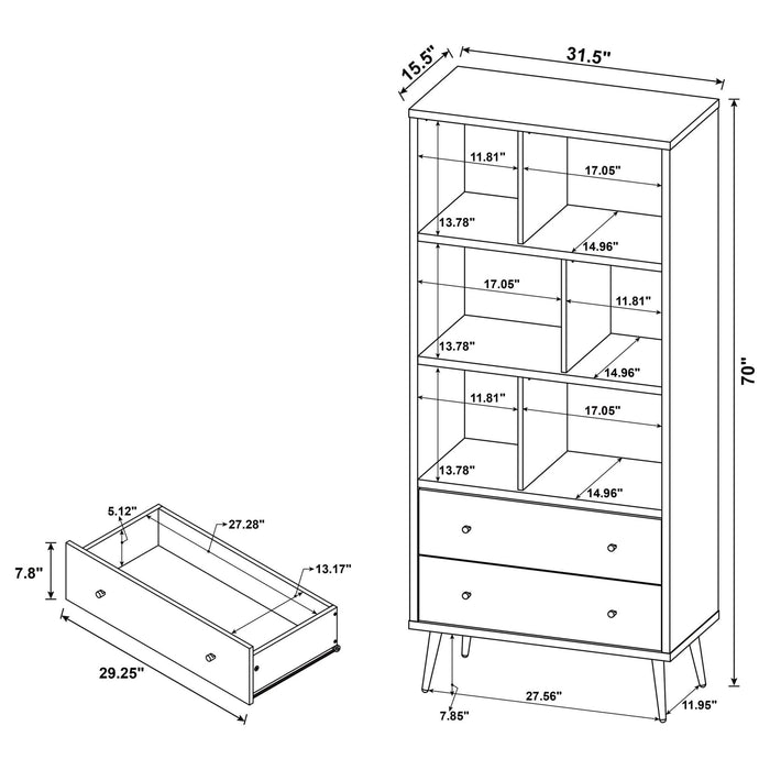 Maeve 70 - inch 3 - shelf Bookcase with Drawers Distressed Pine - Walo Furniture