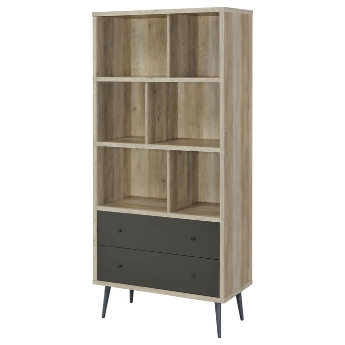 Maeve 70 - inch 3 - shelf Bookcase with Drawers Distressed Pine - Walo Furniture