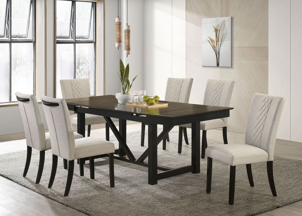 Malia 7 - piece Refractory Extension Leaf Dining Table Set Oak - Walo Furniture