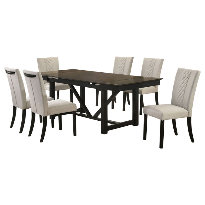 Malia 7 - piece Refractory Extension Leaf Dining Table Set Oak - Walo Furniture