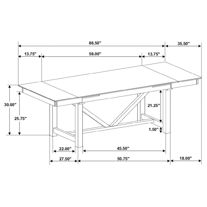 Malia Rectangular 87 - inch Extension Leaf Dining Table Oak - Walo Furniture