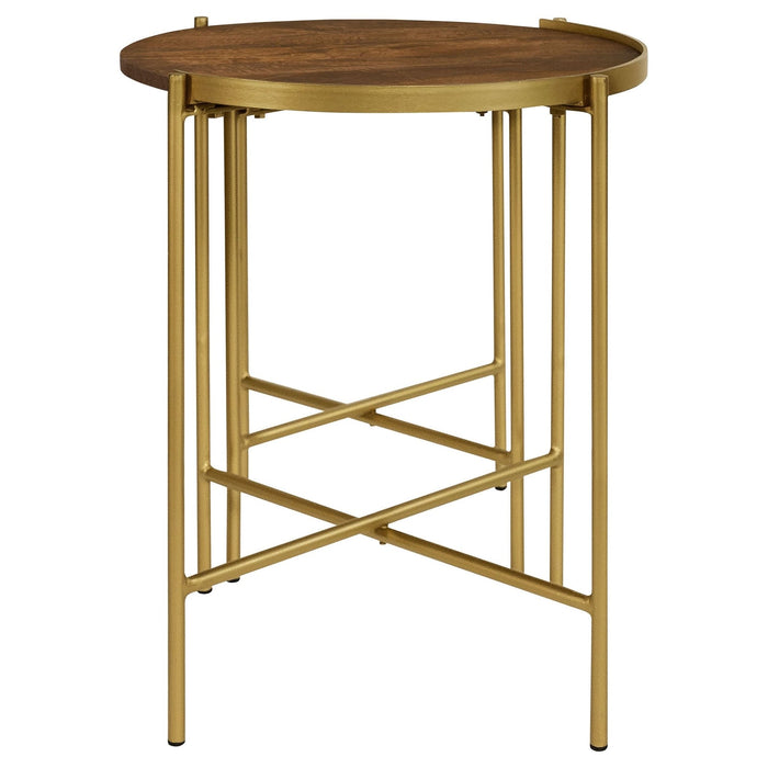 Malka 2 - piece Round Wood Nesting Table Dark Brown and Gold - Walo Furniture