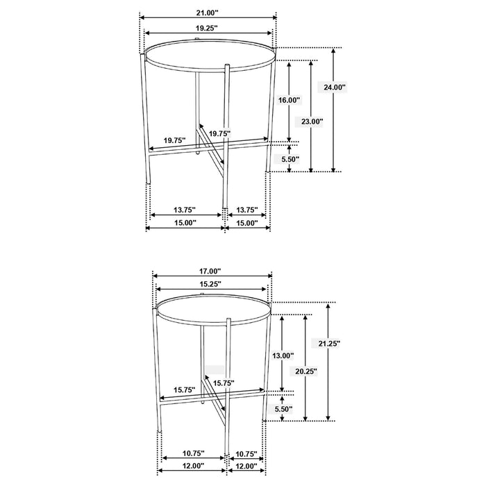 Malka 2 - piece Round Wood Nesting Table Dark Brown and Gold - Walo Furniture