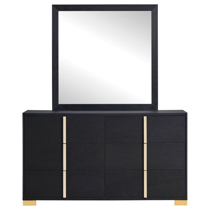 Marceline 6 - drawer Dresser with Mirror Black - Walo Furniture