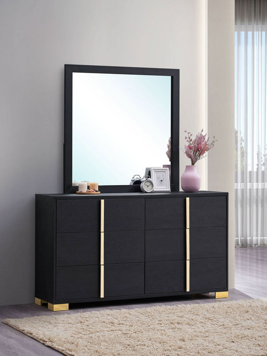 Marceline 6 - drawer Dresser with Mirror Black - Walo Furniture