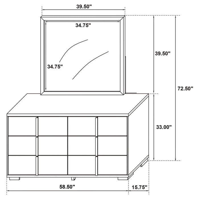 Marceline 6 - drawer Dresser with Mirror Black - Walo Furniture