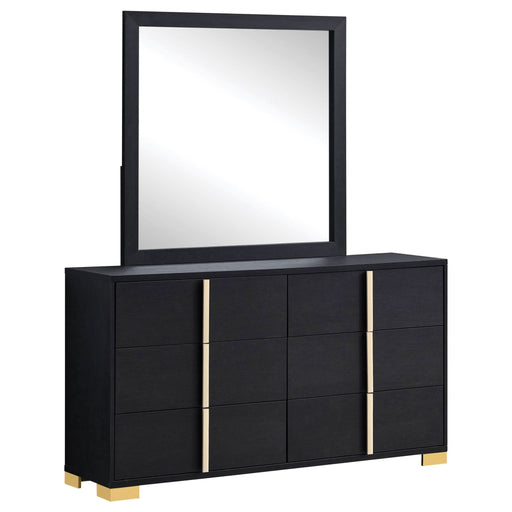 Marceline 6 - drawer Dresser with Mirror Black - Walo Furniture