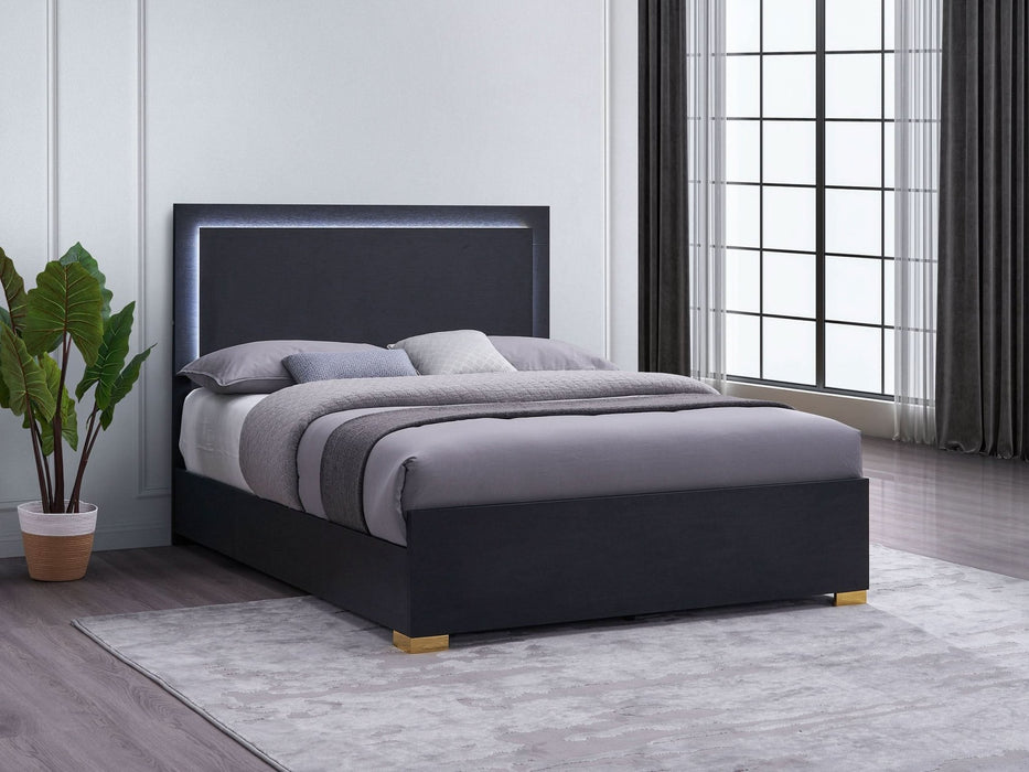 Marceline Wood Eastern King LED Panel Bed Black - Walo Furniture