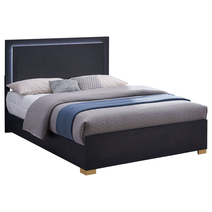 Marceline Wood Eastern King LED Panel Bed Black - Walo Furniture