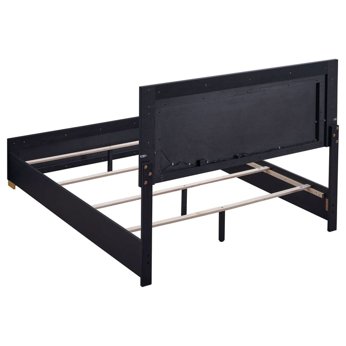 Marceline Wood Eastern King LED Panel Bed Black - Walo Furniture