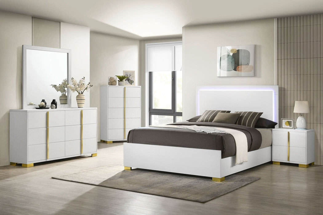 Marceline Wood Eastern King LED Panel Bed White - Walo Furniture