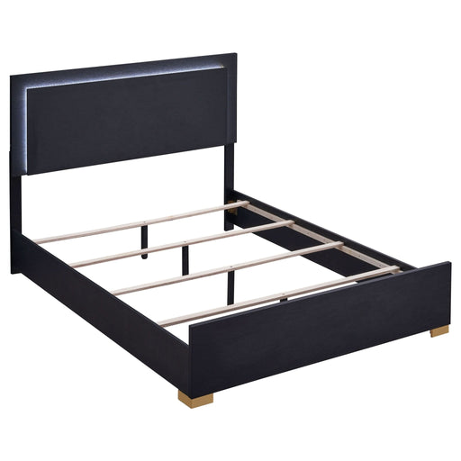 Marceline Wood Full LED Panel Bed Black - Walo Furniture