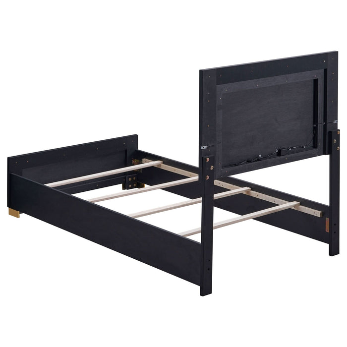 Marceline Wood Twin LED Panel Bed Black - Walo Furniture