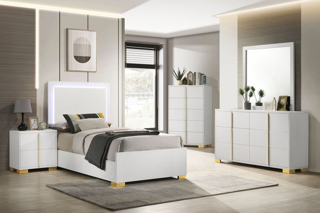 Marceline Wood Twin LED Panel Bed White - Walo Furniture